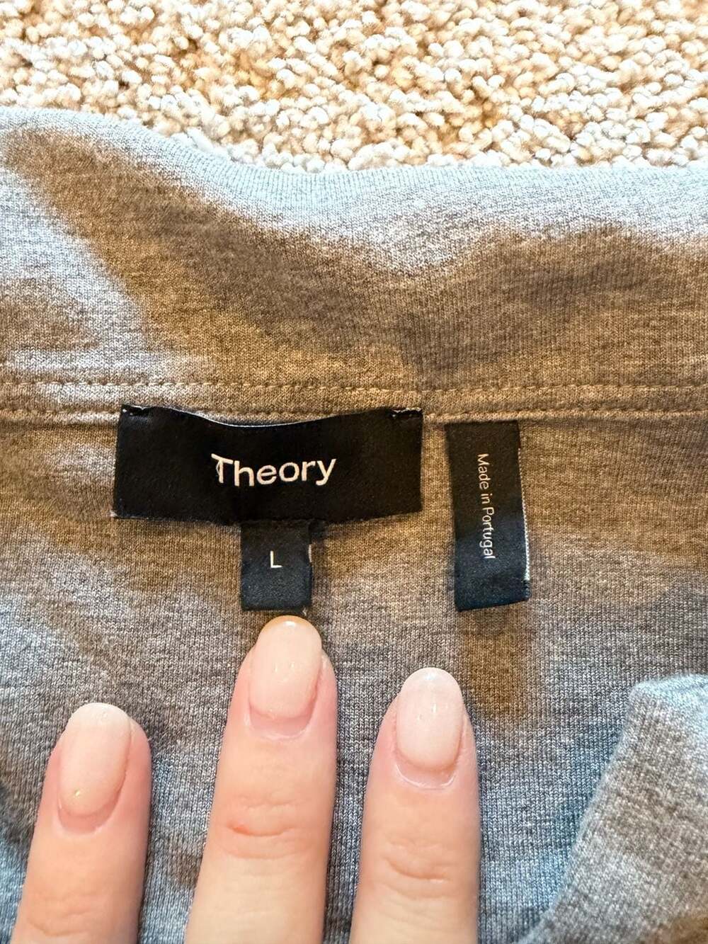 Theory SS Crop Polo Soft Viscose Jersey Top Grey Size L - Picture 2 of 4